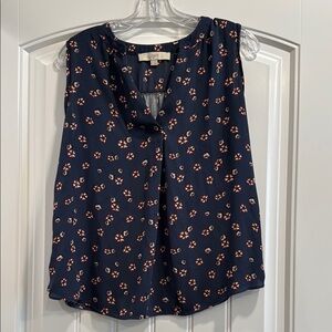 LOFT Navy and Red Floral Blouse